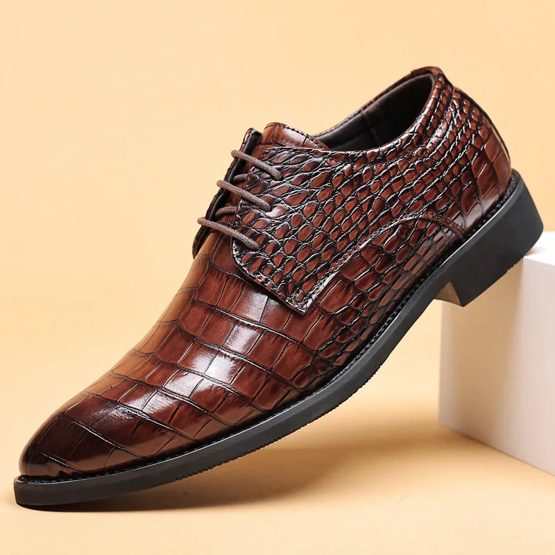 Herrenschuhe, Krokodilmuster, veganes Leder, spitzes Top-4