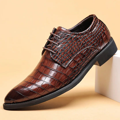 Herrenschuhe, Krokodilmuster, veganes Leder, spitzes Top-4