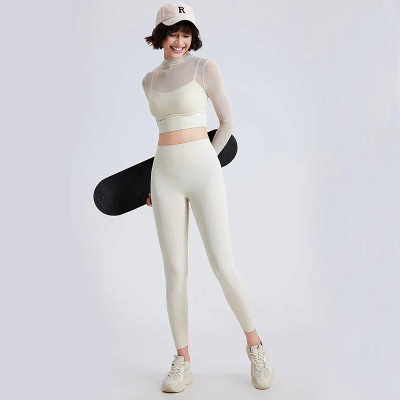 Damen-Leggings-Set, Dehnbares Nylon, Elegante Hoche Taille-1