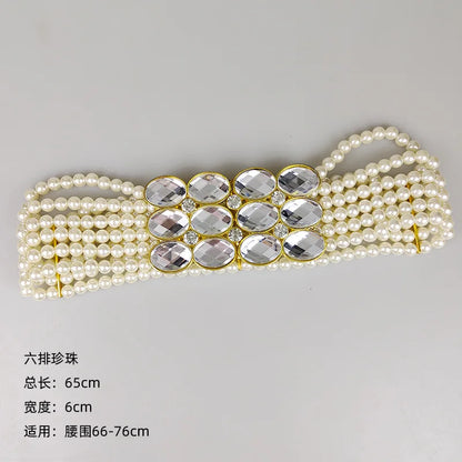 Damen-Gürtel, geometrisches Design mit Kette aus Kunstperlen-6