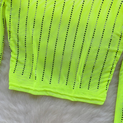 Damen-Crop-Top, langärmelig, figurbetontes Polyester-2
