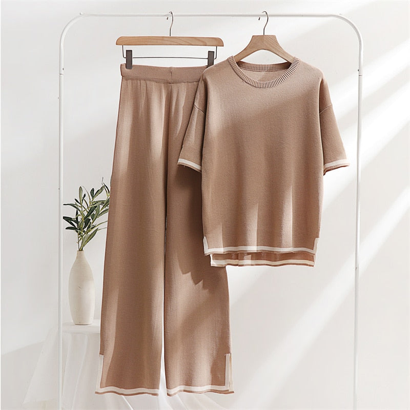 Damen-Hosen-Set, hohe Taille, lange Baumwolle, Viskose-5