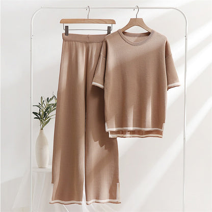 Damen-Hosen-Set, hohe Taille, lange Baumwolle, Viskose-5