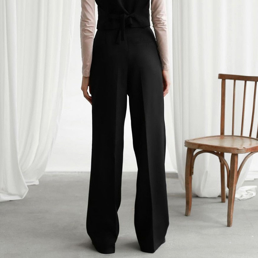 Damen-Hose, hohe Taille, weites Beinmuster, hochwertiger Stoff-4