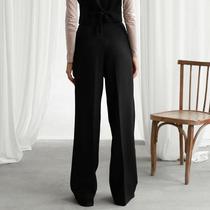 Damen-Hose, hohe Taille, weites Beinmuster, hochwertiger Stoff-4