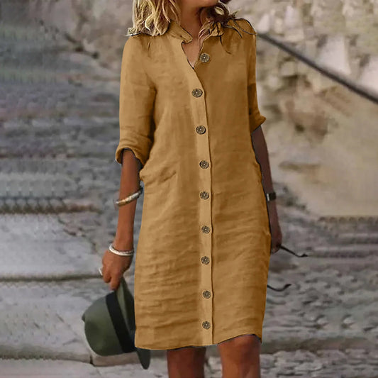 Damen-Midikleid, Loose Fit, leichter Stoff, mit Seitentaschen 1