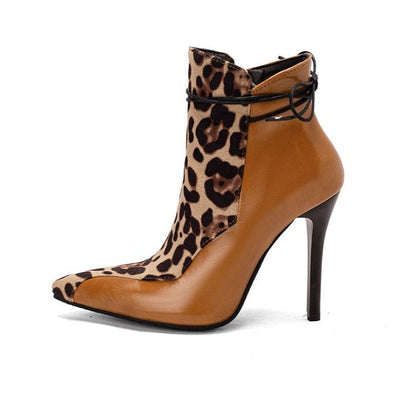 Damen Ankelstiefel Spitze Zehenpartie PU Leo Design-6