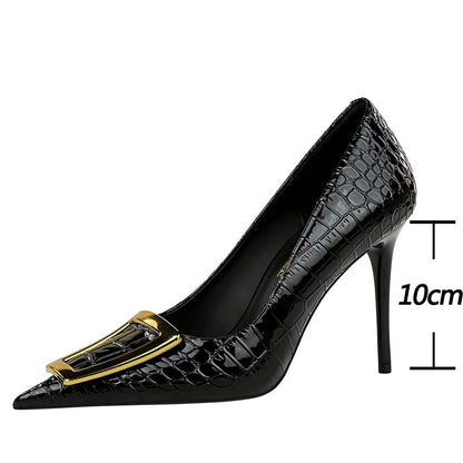 Damen-Stilettos, Krokodilprägung, PU-Leder, spitze Zehe-2