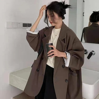 Damen Blazer Oversize Leder Eleganter Stil-1