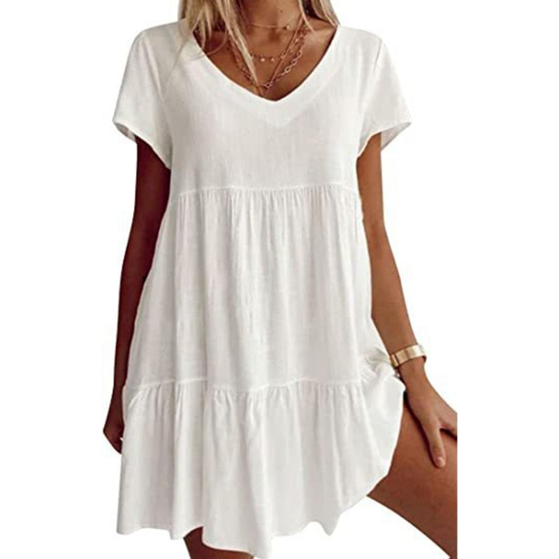 Damen-Tunika, Kleid, leicht, gewebte Stoffe, lässige Passform, Rüschen-6