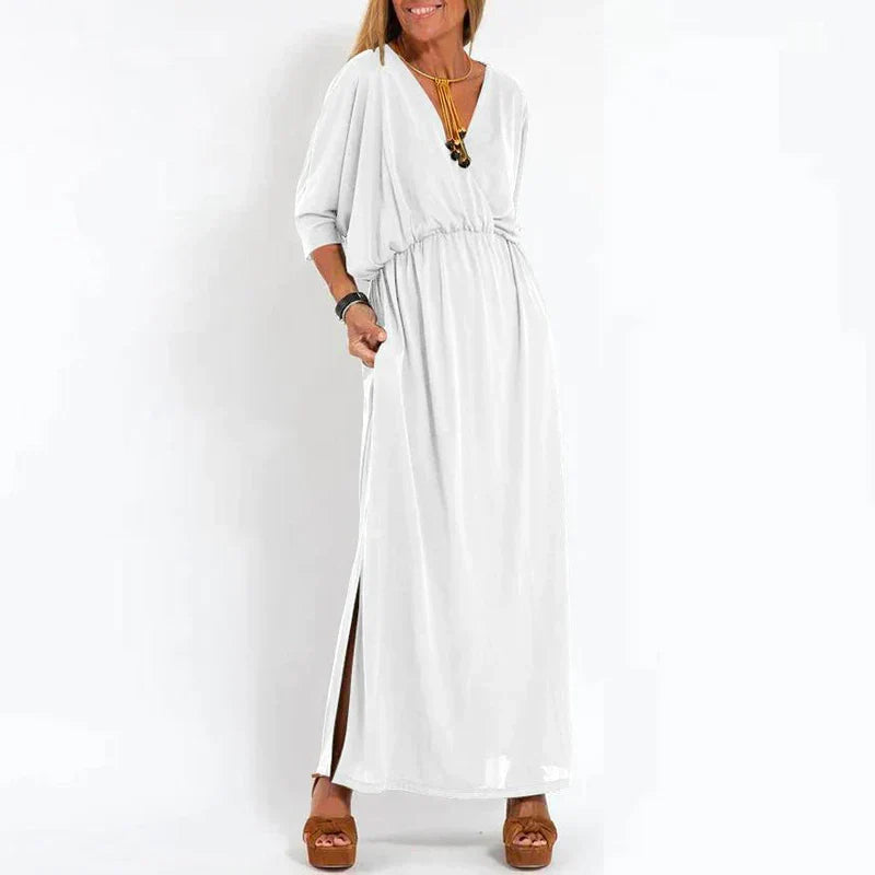 Damen-Maxikleid, Vintage, Hoche Taille, Seitenschlitz, Polyester 13