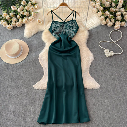 Damen-Maxikleid, V-Ausschnitt, Kristalldetails, Baumwolle, Polyester, Elasthan 10