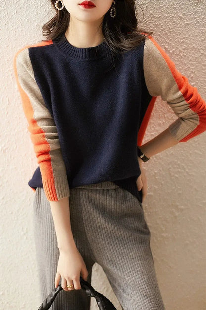Damen-Strickpullover, Farbblock, Acryl, trendig und bequem-1