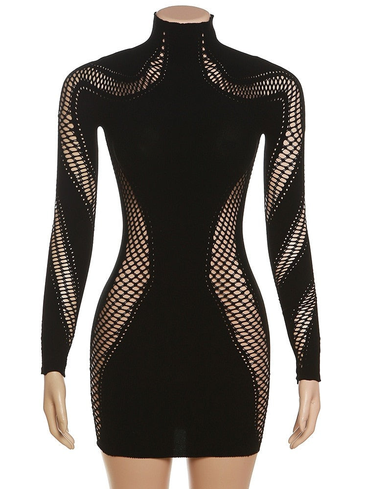 Damen-Minikleid, langärmeliges Polyester, Elasthan, Etuikleid-1