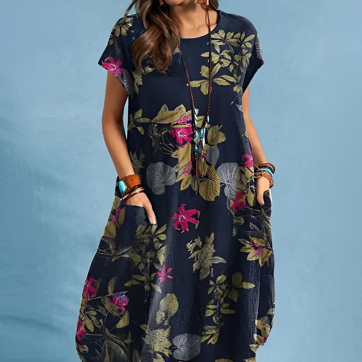 Damen-Naturkleid, elegant, leichtes Material-1