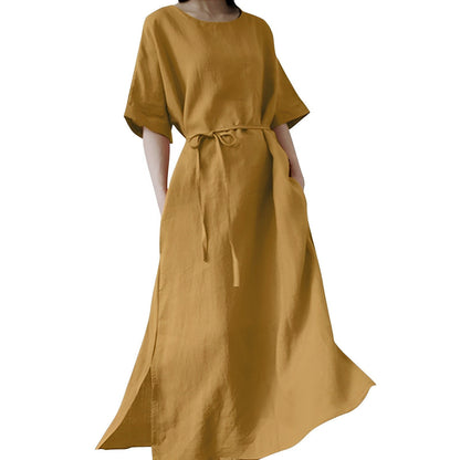 Damen-Maxikleid, Boho-Stil, Baumwolle, kurze Ärmel, Rundhals 5