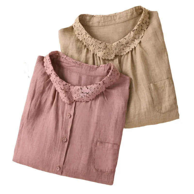 Damen-Sommerbluse, klassischer Kragen, leichtes Leinen-4