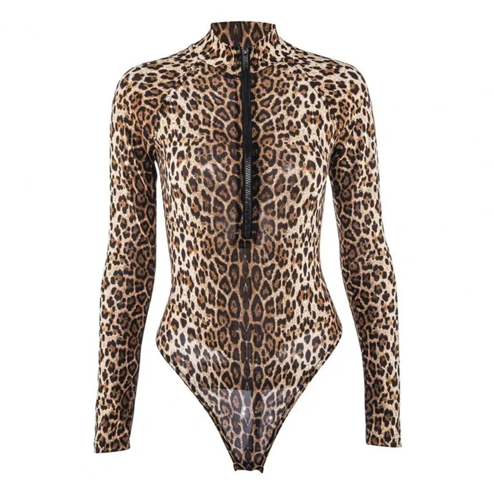 Damen-Badeanzug, sportliche Passform, Elasthan, Leopardenmuster-1