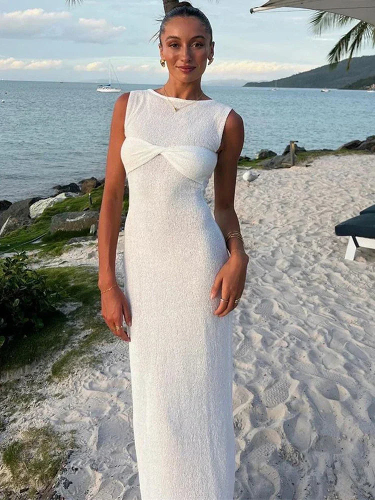 Ärmelloses Maxikleid für Damen aus leichtem Strickstoff – Elegantes und kühles Kleid für Sommer-Strandausflüge 8