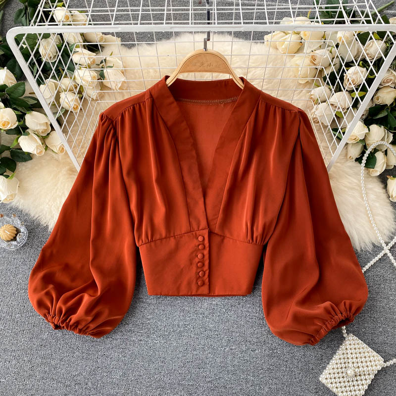 Weiße Damenbluse V-Ausschnitt Chiffon Leicht und atmungsaktiv-1