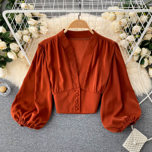 Weiße Damenbluse V-Ausschnitt Chiffon Leicht und atmungsaktiv-1