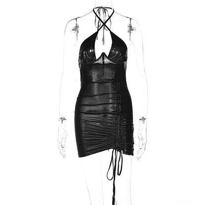Damen-Minikleid, V-Ausschnitt, ärmelloses Polyester-5