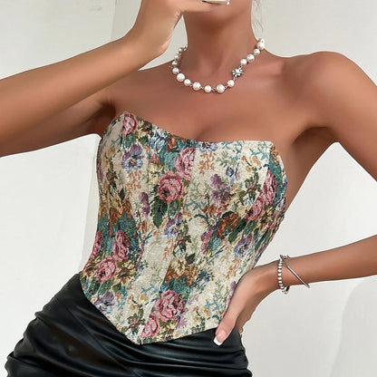 Damen-Bustier-Top, geblümtes Vintage, Polyester, Spandex 2