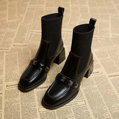 Damen Ankelstiefel Slip-On PU mit Gummisohle 8