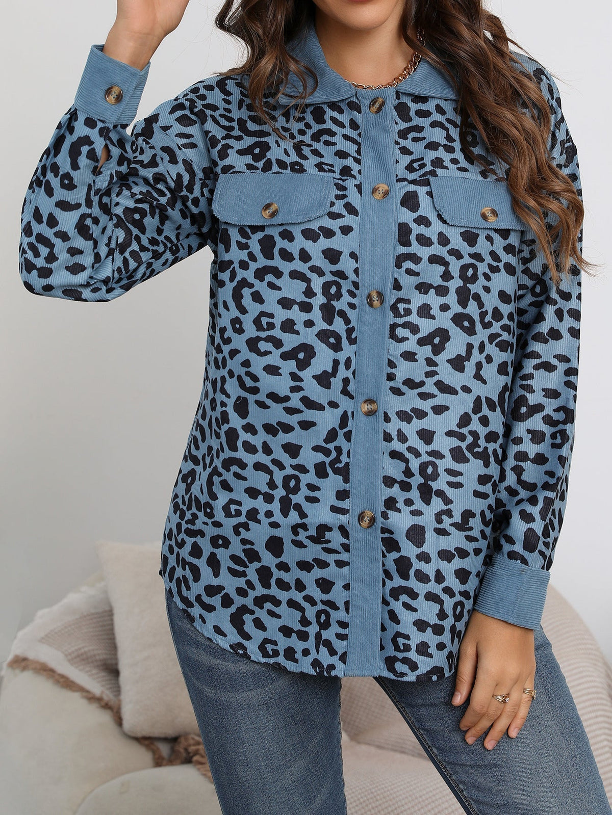 Damen-Mantel Übergroß Leopardenmuster Weiches Polyester-3