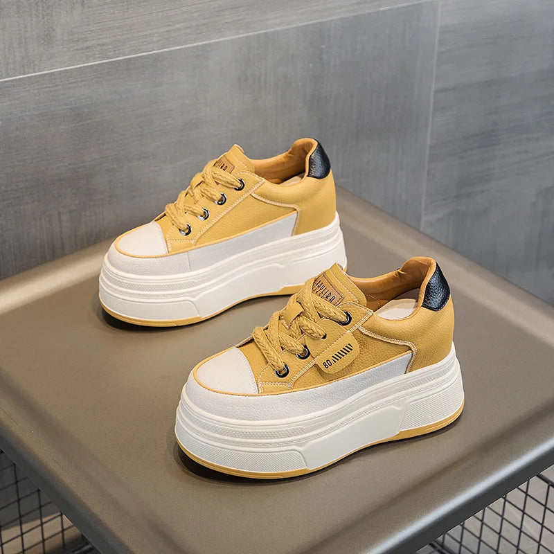 Damen Sneakers Hoher Absatz Leder Gepolsterte Sohle-3