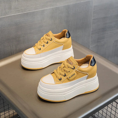 Damen Sneakers Hoher Absatz Leder Gepolsterte Sohle-3