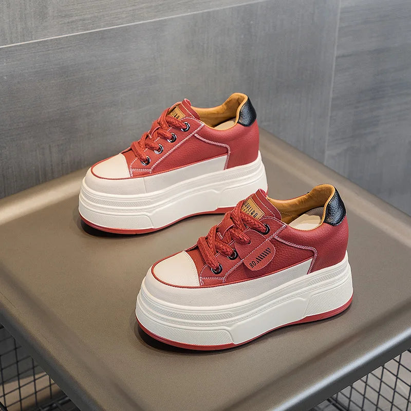 Damen Sneakers Hoher Absatz Leder Gepolsterte Sohle-2