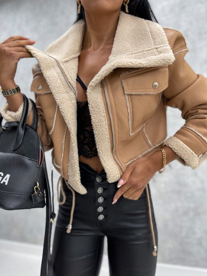 Variant image for Damen-Leder-Bikerjacke, Biker, Sherpa-Futter-7