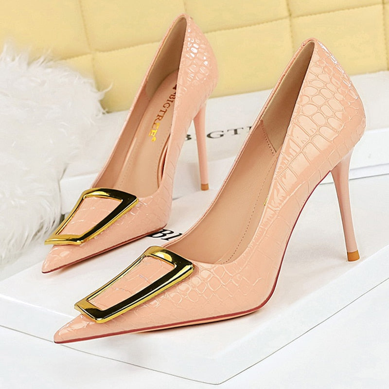 Variant image for Damen-Stilettos, Krokodilprägung, PU-Leder, spitze Zehe-4