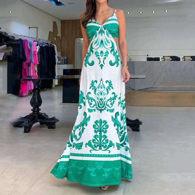 Damen-Sommerkleid, V-Ausschnitt, Spaghettiträger, leichtes Material-3