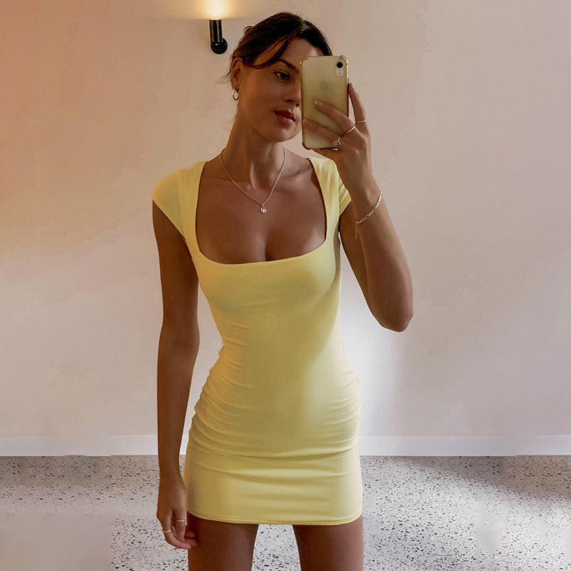 Damen-Minikleid, eckiger Ausschnitt, Polyester-1