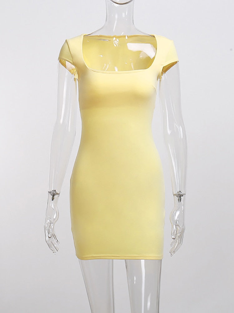 Damen-Minikleid, eckiger Ausschnitt, Polyester-4