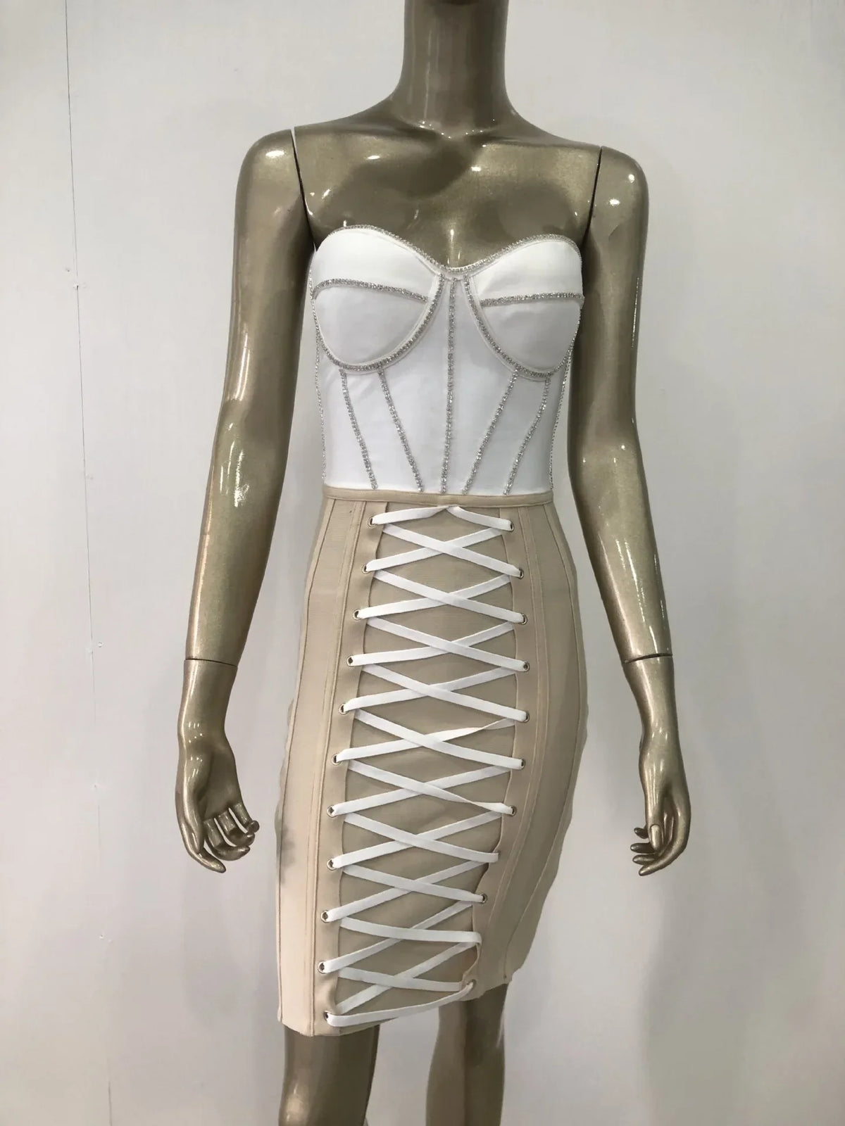 Damen-Minikleid, Slim Fit, Nylon, Spandex, mit Strass-Details-4