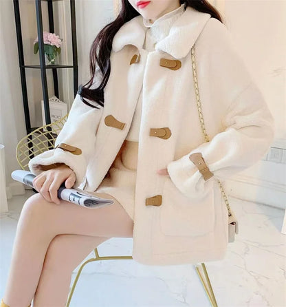 Damen-Kurzjacke, lässig, Lammfell-Optik-3