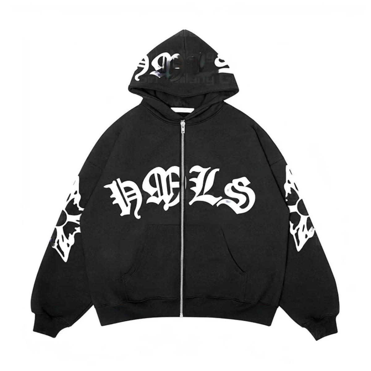 Herren-Kapuzenpullover, gotisch, weiche Baumwolle, mit Totenkopf-Print-4