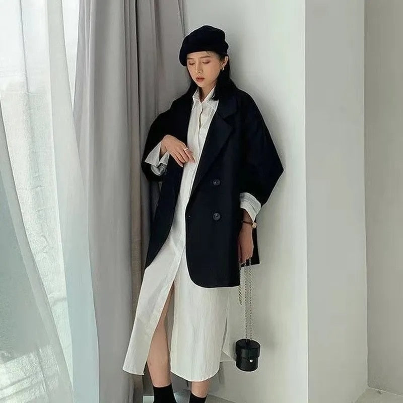 Damen Blazer Oversize Leder Eleganter Stil-3