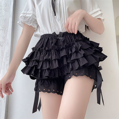 Damen-Shorts, monochrom, Polyester, Rüschendesign 6