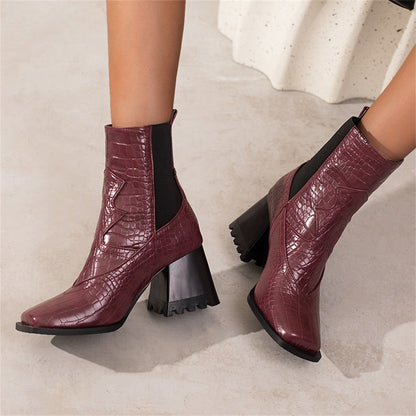 Damen-Stiefel, hoher Absatz, PU-Material, Tiermuster, elegantes Design-3