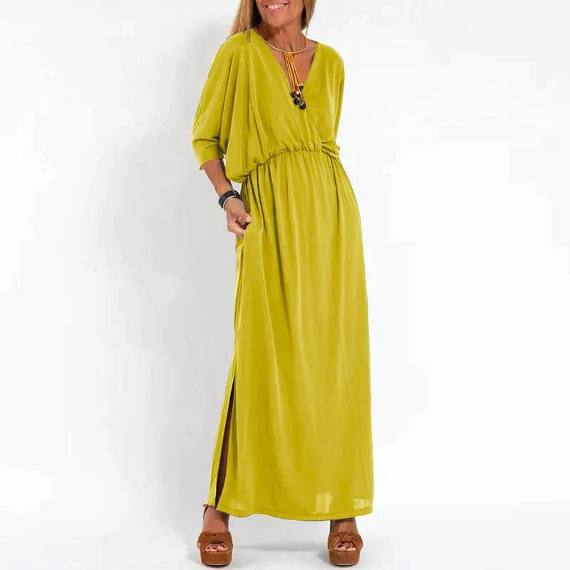 Damen-Maxikleid, Vintage, Hoche Taille, Seitenschlitz, Polyester 15