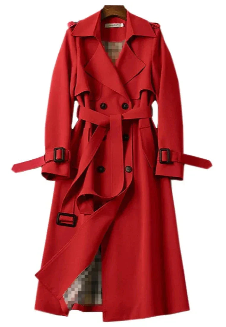 Damen-langer Mantel, doppelt, Reihe, Knöpfe, Polyester, mit Gürtel 10