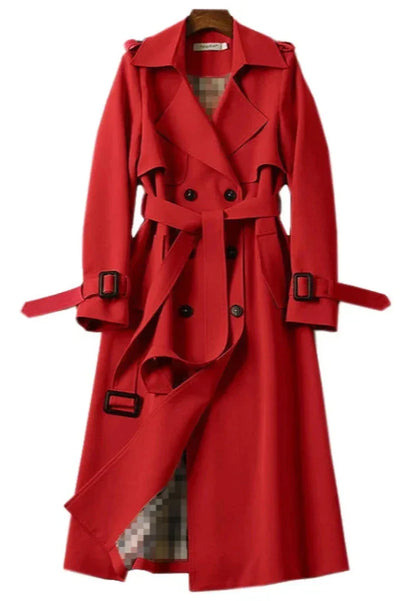 Damen-langer Mantel, doppelt, Reihe, Knöpfe, Polyester, mit Gürtel 10