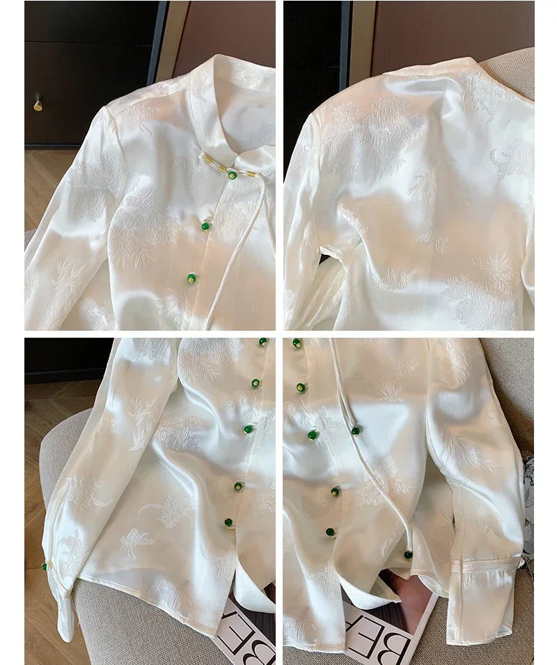 Damenbluse Satin volle Ärmellänge elegant bequem-5