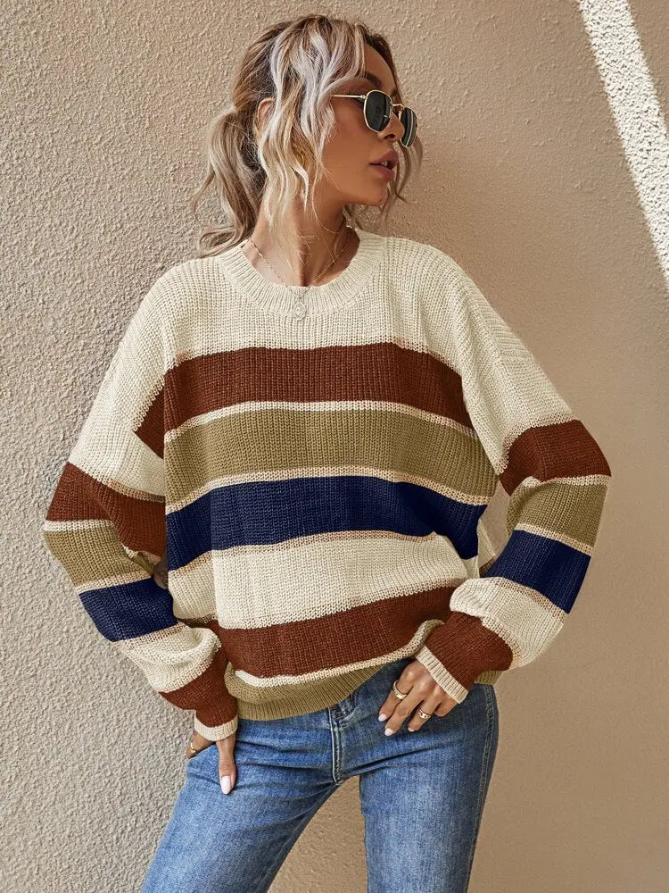 Damen-Strickpullover, gestreift, weiche Qualität-1