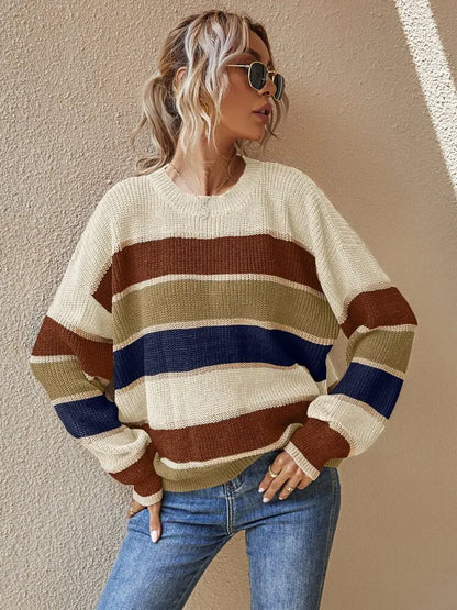 Variant image for Damen-Strickpullover, gestreift, weiche Qualität-1