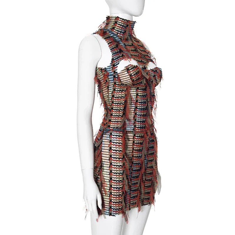 Damen-Minikleid, Turtleneck, perforierte Mischung, aus Baumwolle und Polyester-6